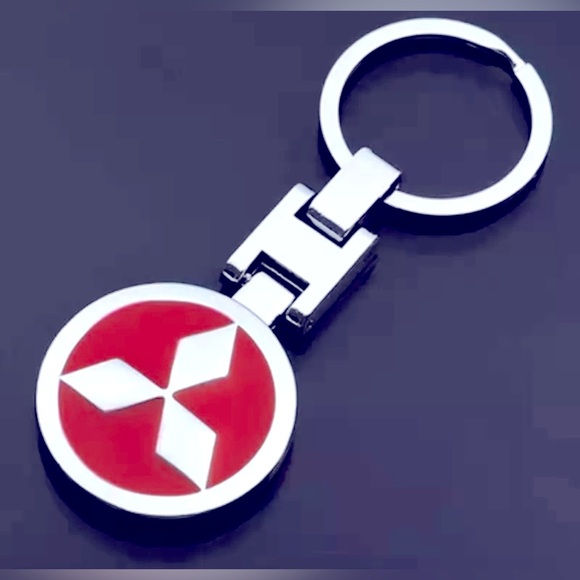 Mitsubishi Key Chain Ring -Chrome Metal Car Keychain Keyring Alloy- red - Picture 1 of 3